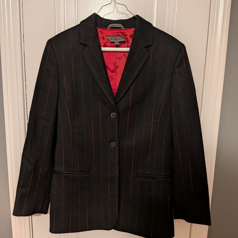 Les Copains Italian Black Pinstripe Suit Set | Blazer & Pants | IT 42